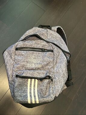 adidas Heather Gray Trefoil Logo Backpack with Stripe Detail